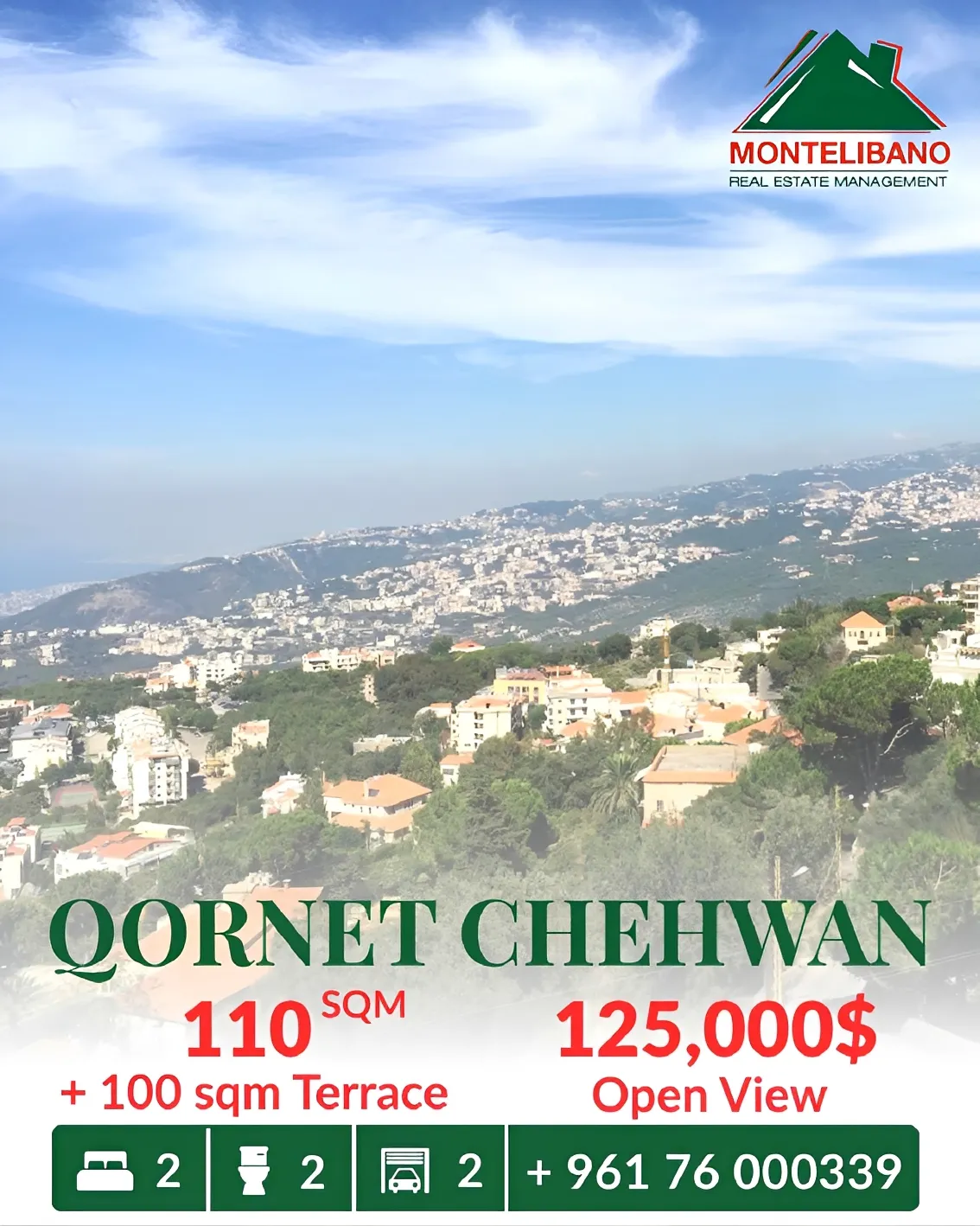 Apartment for sale in Cornet Chahwan, Lebanon - 2 bed, 2 bath