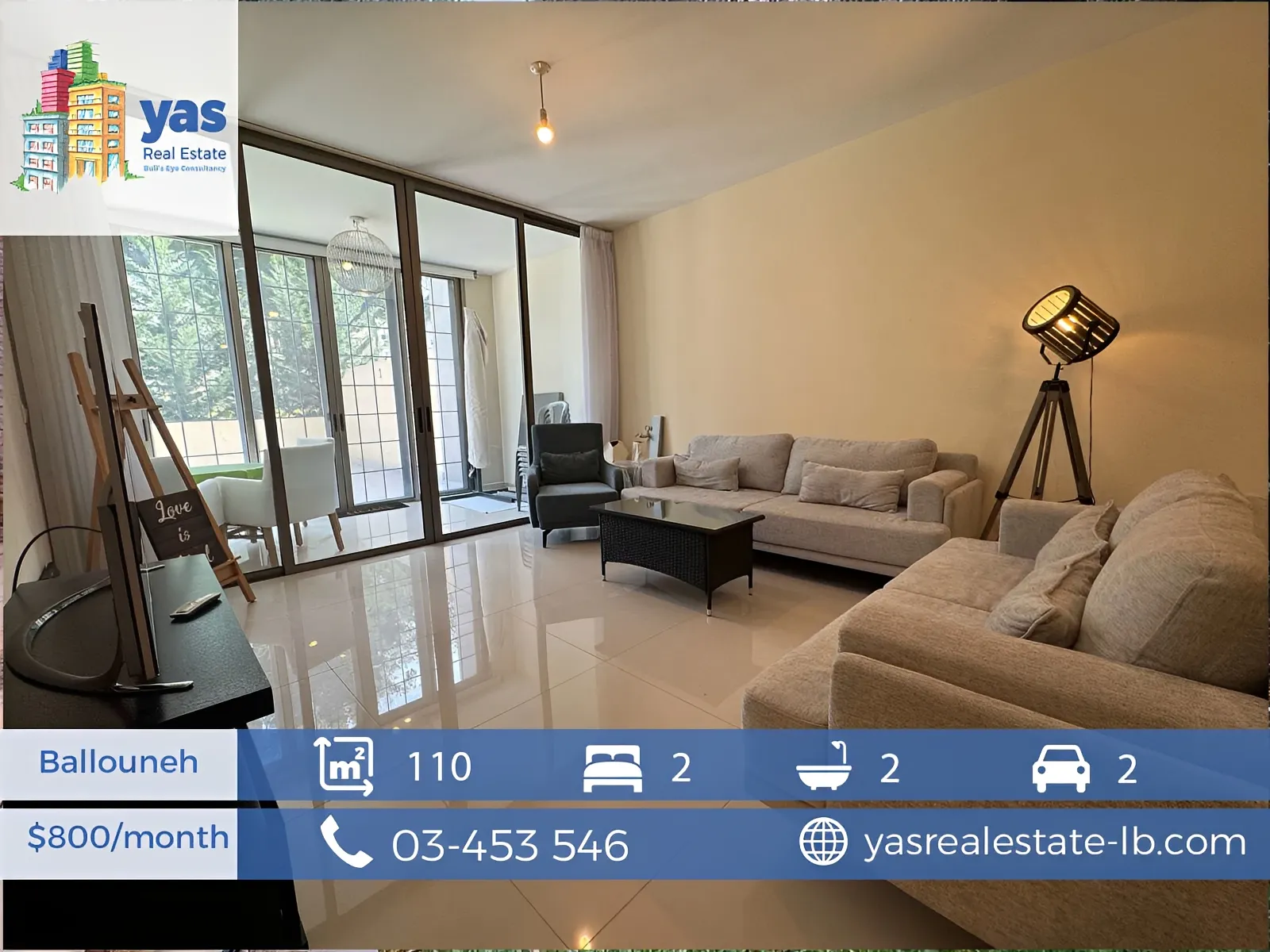 Apartment for Rent in Ballouneh - 2 bed, 2 bath