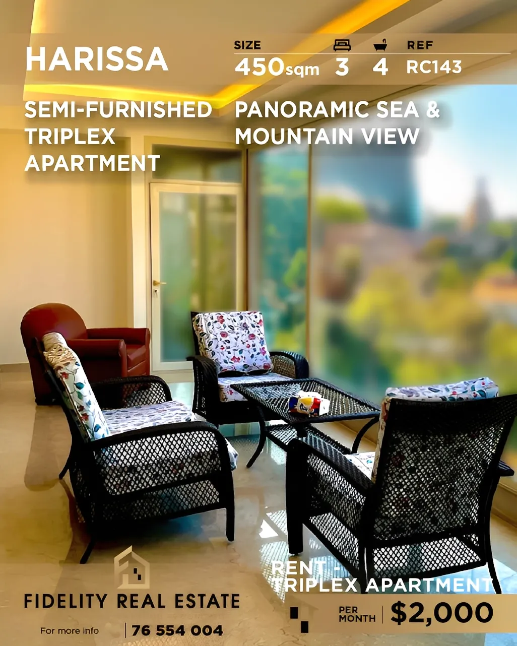 Triplex for Rent in Harissa, Lebanon - 3 bed, 4 bath