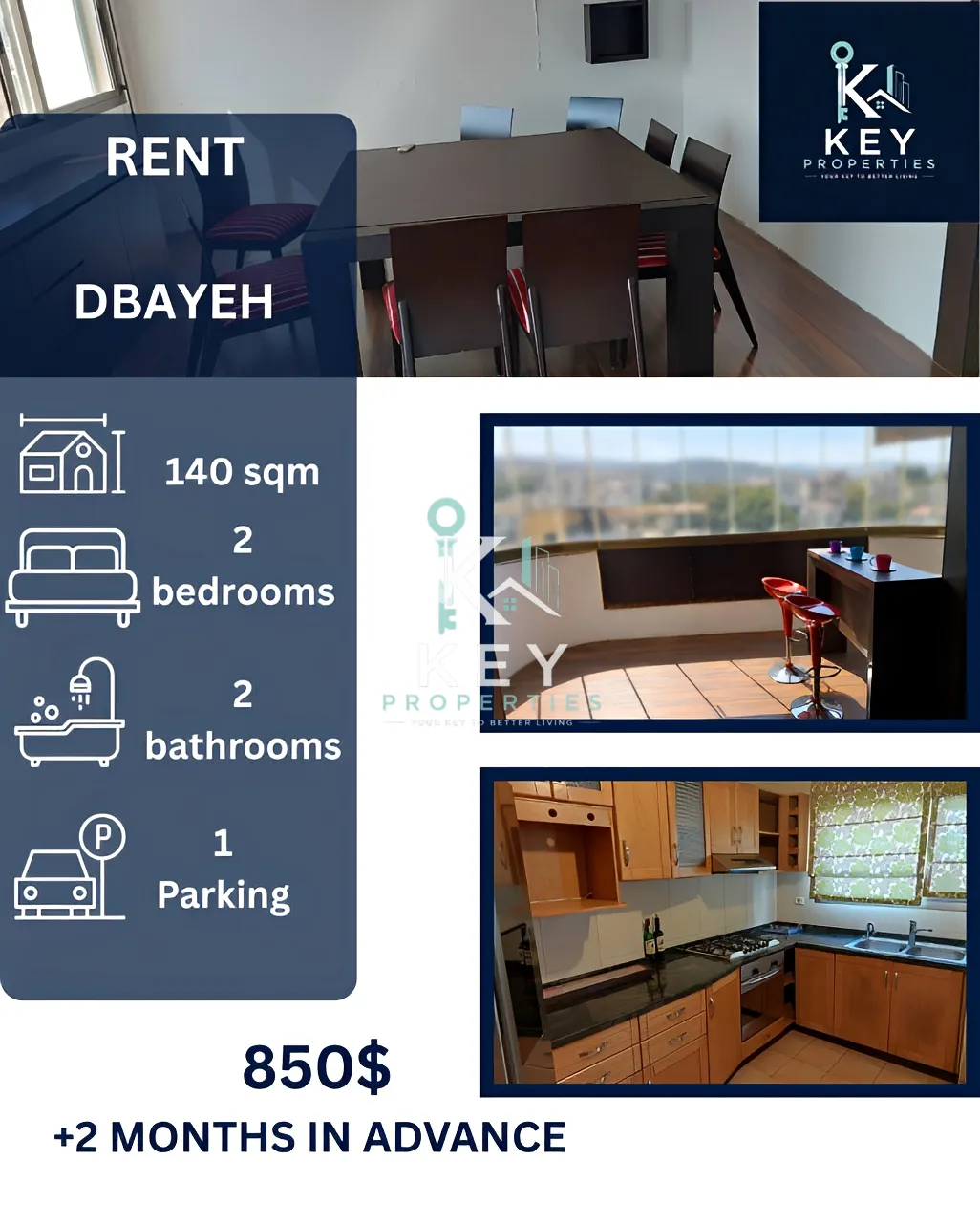 Apartment for rent in Dbayeh, Lebanon - 2 bed, 2 bath