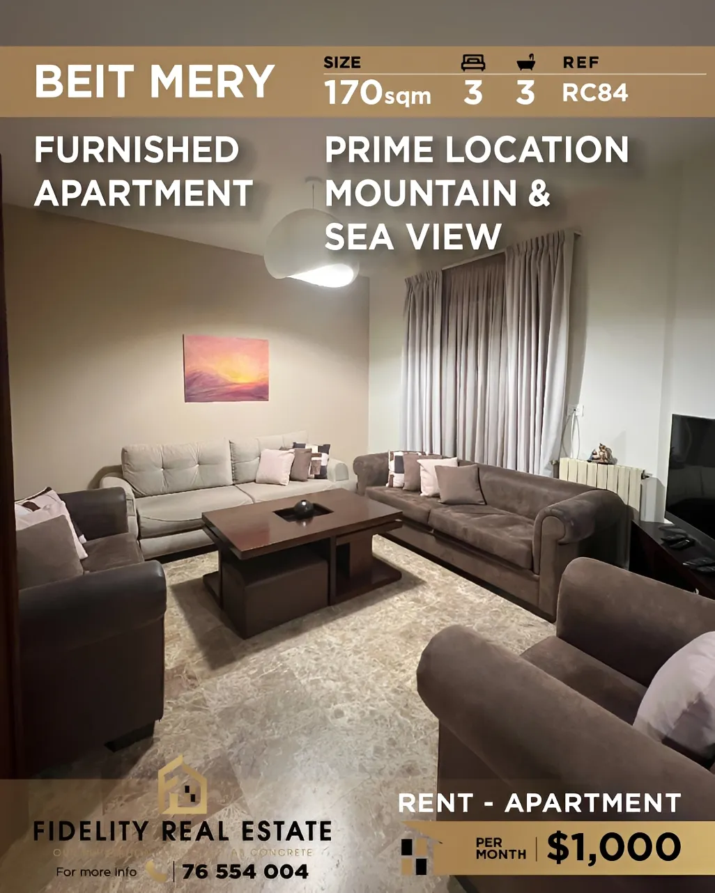 Apartment for rent in Beit Meri, Lebanon - 3 bed, 3 bath