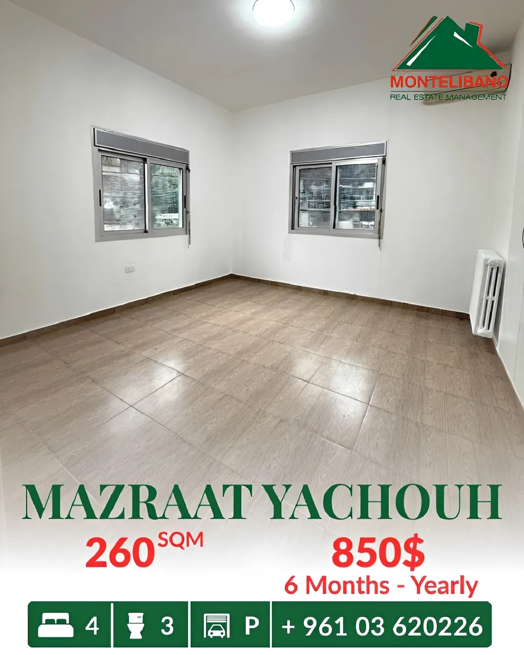 Apartment for rent in Mazraat Yachoua