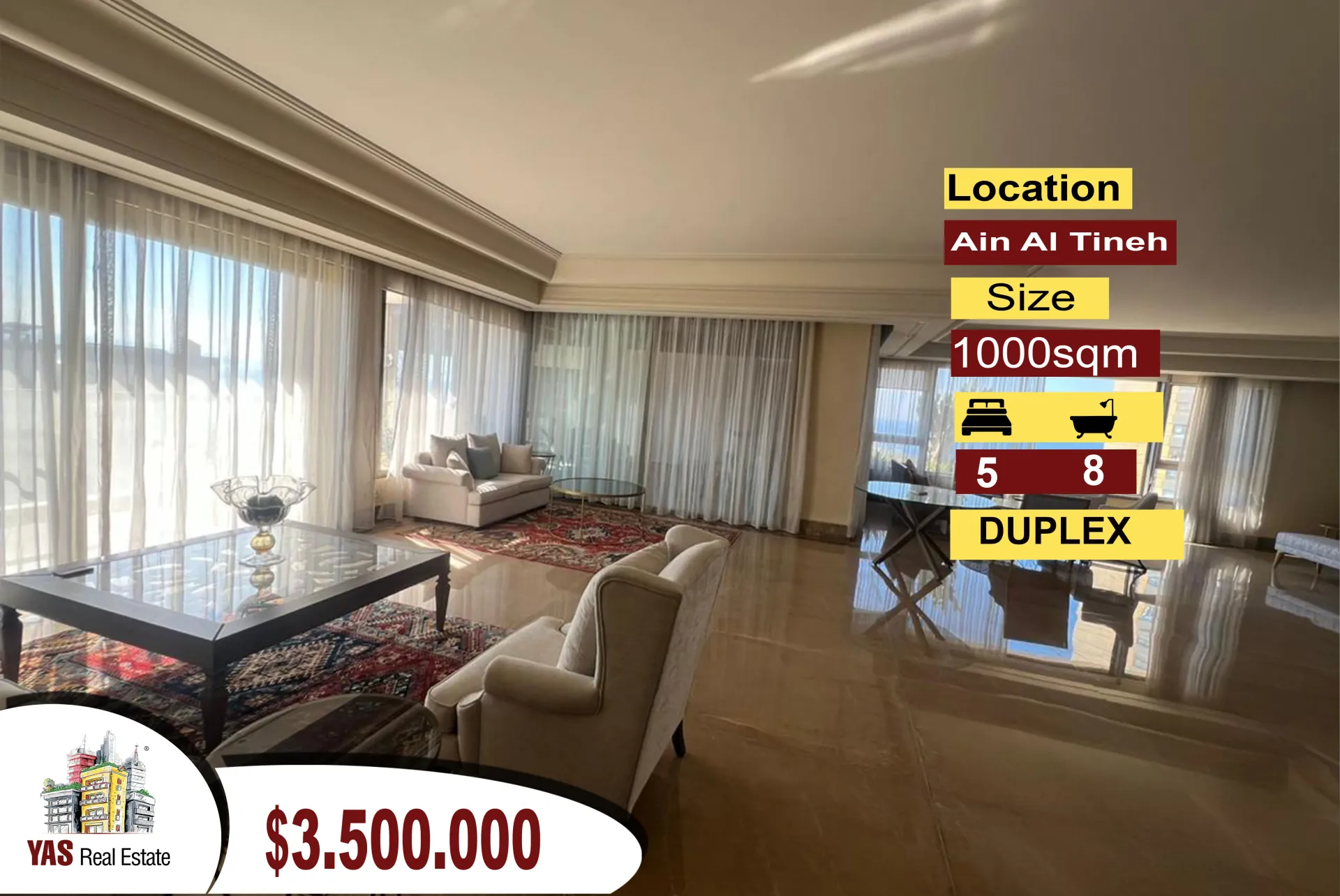 Apartment for Sale in Ain el Tineh - 5 bed, 8 bath