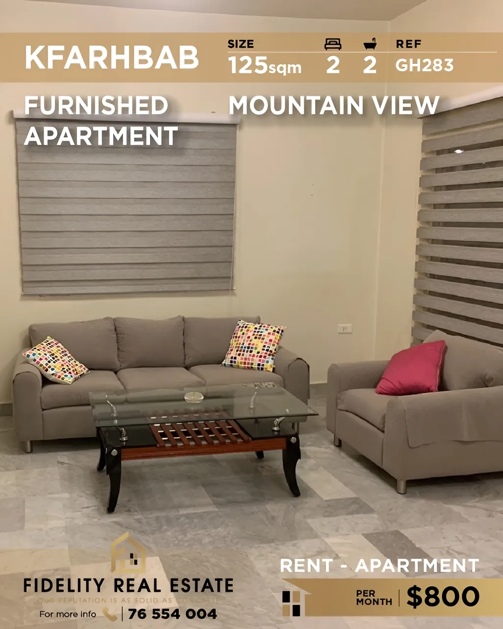 Apartment for rent in Kfar Hbab, Lebanon - 2 bed, 2 bath