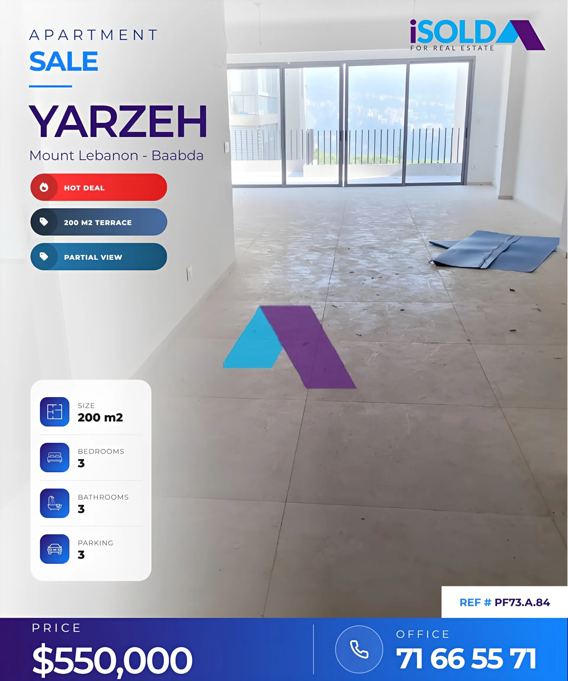 Apartment for sale in Yarzeh, Lebanon - 3 bed, 3 bath