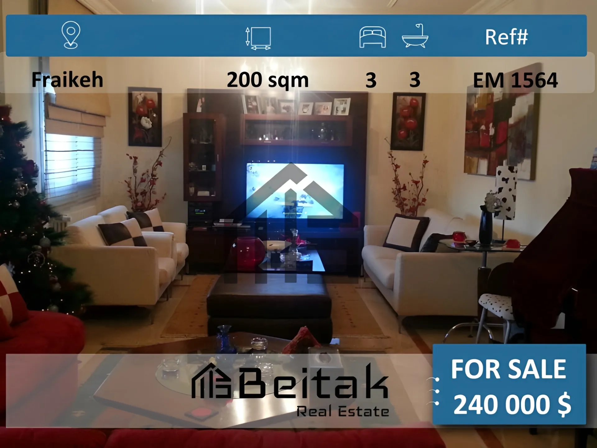 Apartment for sale in Fraikeh, Lebanon - 3 bed, 3 bath