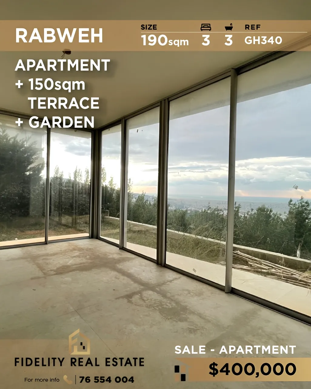 Apartment for sale in Rabweh, Bayrut, Lebanon - 3 bed, 3 bath