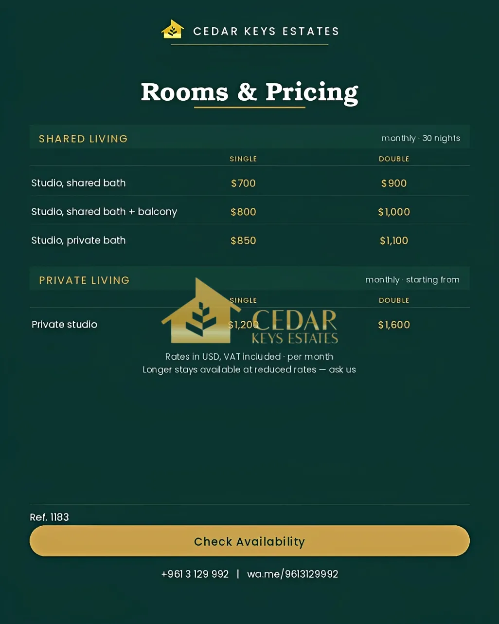 Studio for rent in Hamra, Beirut, Lebanon