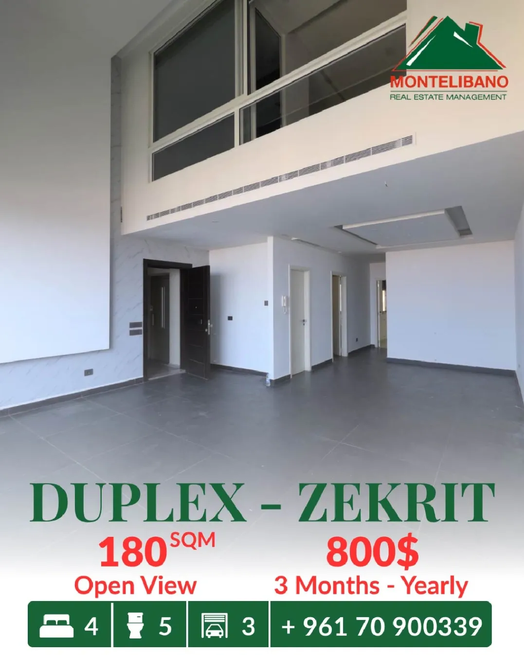 Duplex for rent in Zikrit, Lebanon