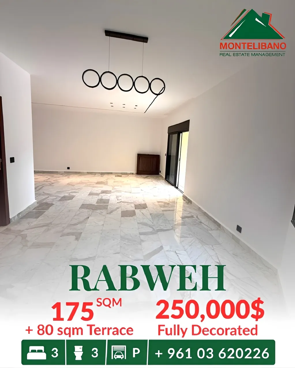 Apartment for sale in Rabweh, Bayrut, Lebanon - 3 bed, 3 bath
