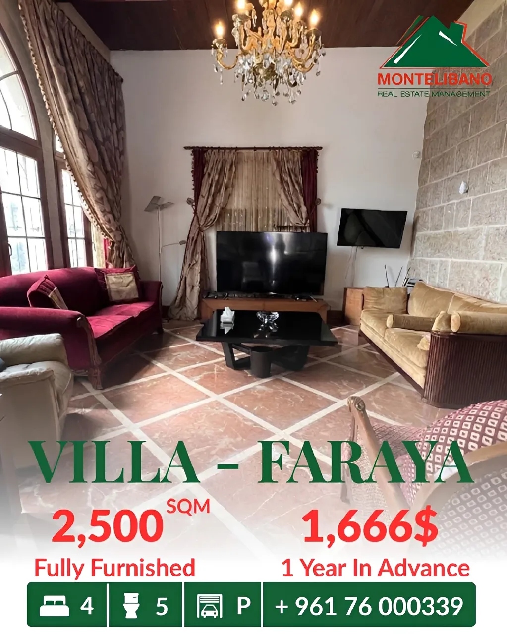 Villa for rent in Faraya, Lebanon - 4 bed, 5 bath