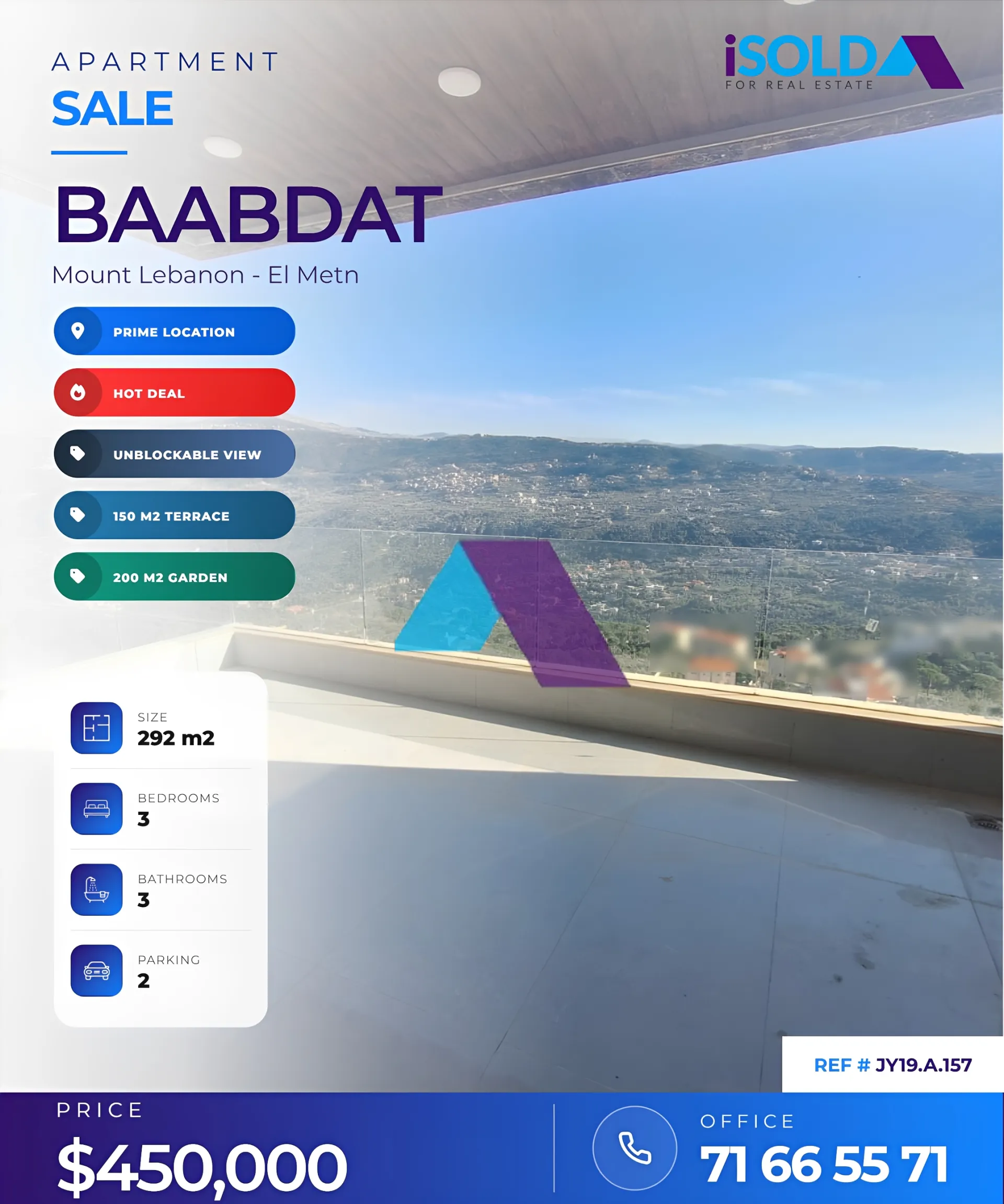 Apartment for Sale in Baabdat - 3 bed, 3 bath