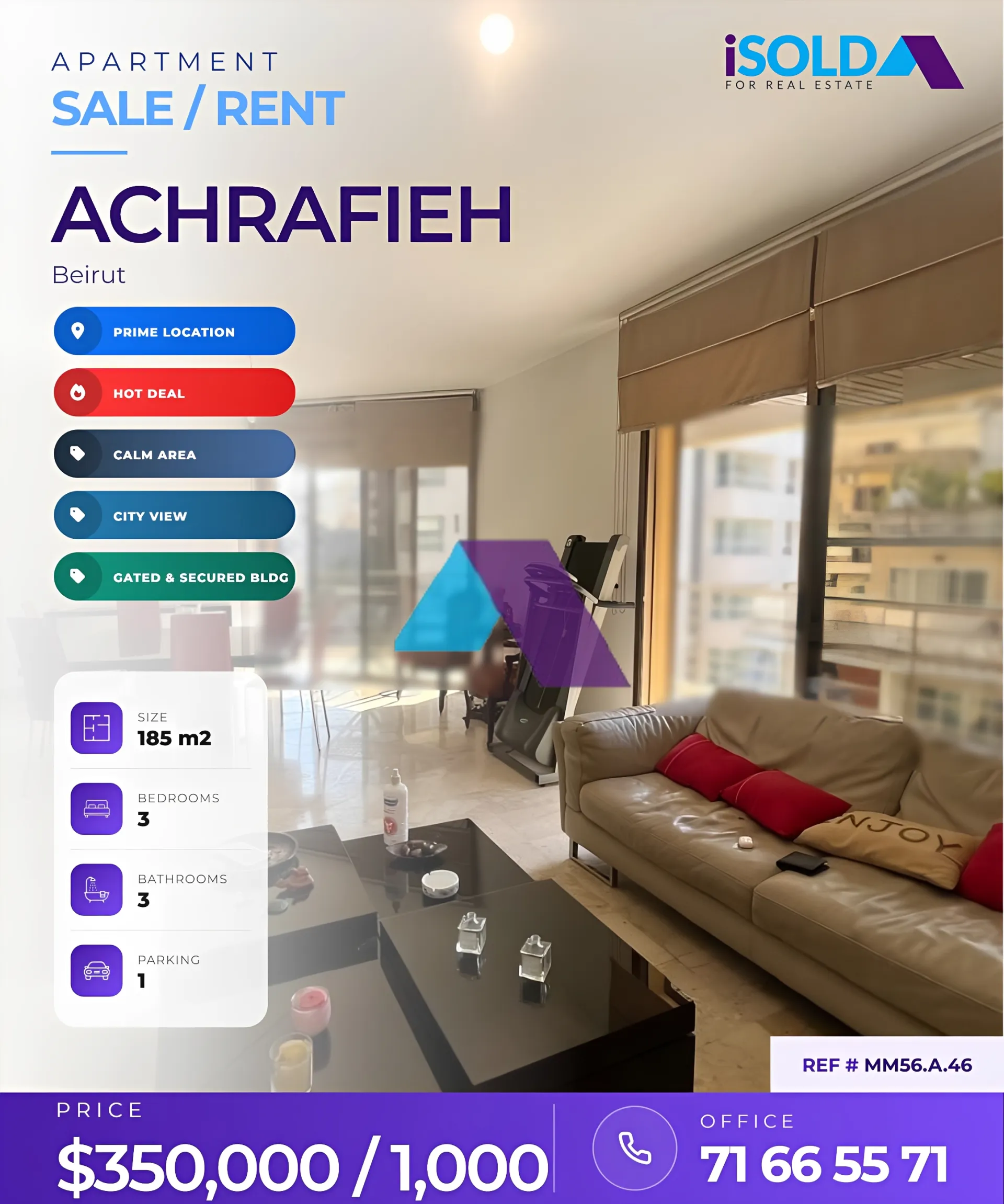 Apartment for Sale in Achrafieh - 3 bed, 3 bath